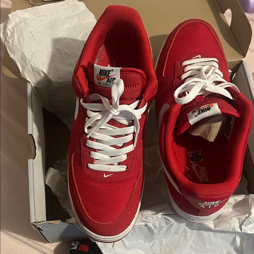 Nike Red and White Air Force Athletic Shoes